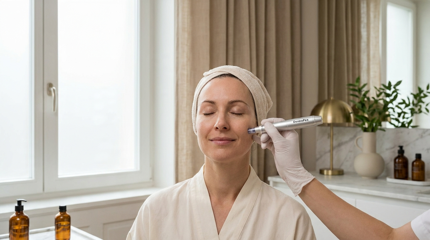 Séance de mésothérapie du visage au DermaPen électrique chez Maison Evenia à Lausanne